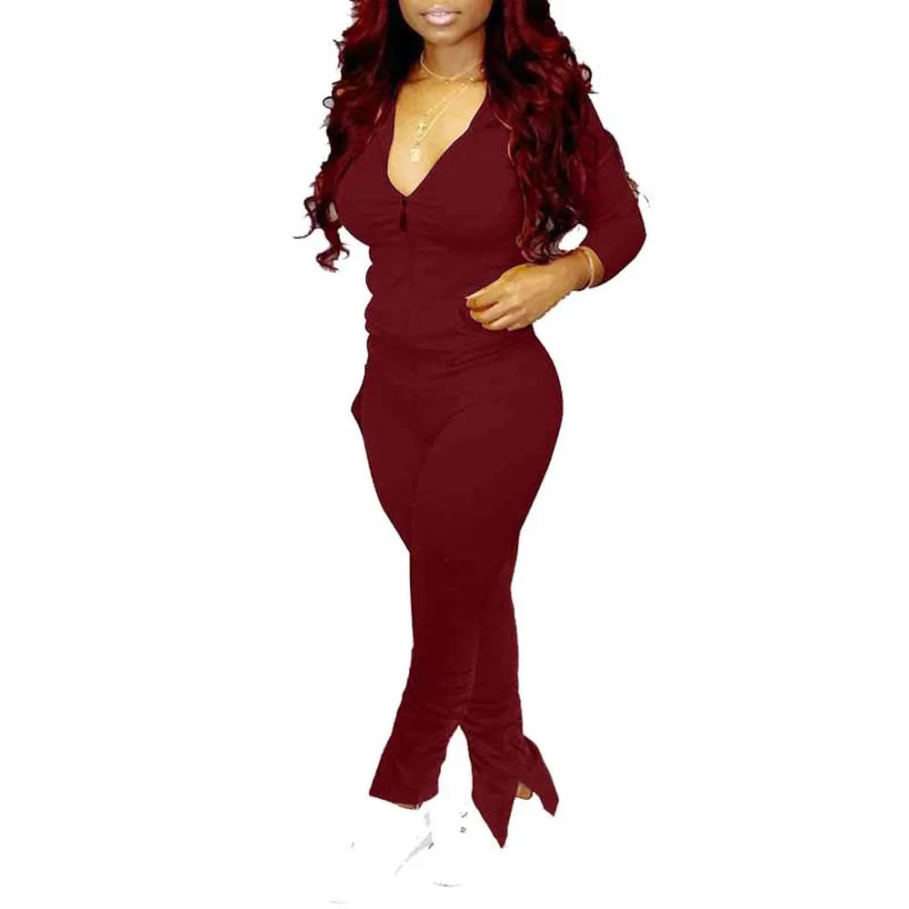 Women's Sport Suit Zipper Long Sleeve Hooded Pockets Coat Top and Split Hem Stacked Pant Legging Casual Outfit 2 Piece Tracksuit
Women's Sport Suit Zipper Long Sleeve Hooded Pockets Coat Top and Split Hem Stacked Pant Legging Casual Outfit 2 Piece Tracksuit