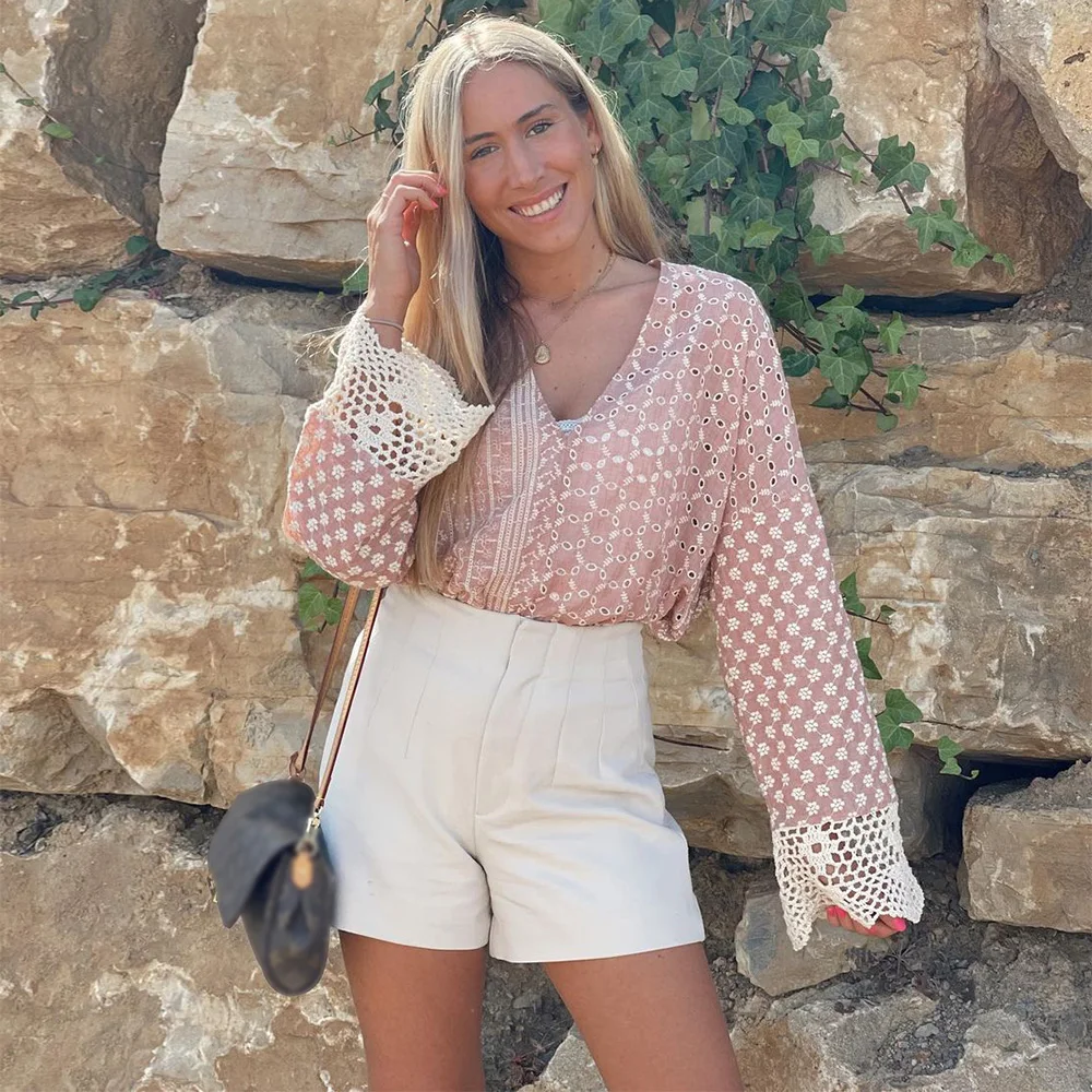 Boho Loose Blouse Women Clothing Cutwork Embroidered Top Deep V Neck Crochet Drop Shoulder Long Sleeve Womens Tops And Blouses
Boho Loose Blouse Women Clothing Cutwork Embroidered Top Deep V Neck Crochet Drop Shoulder Long Sleeve Womens Tops And Blouses