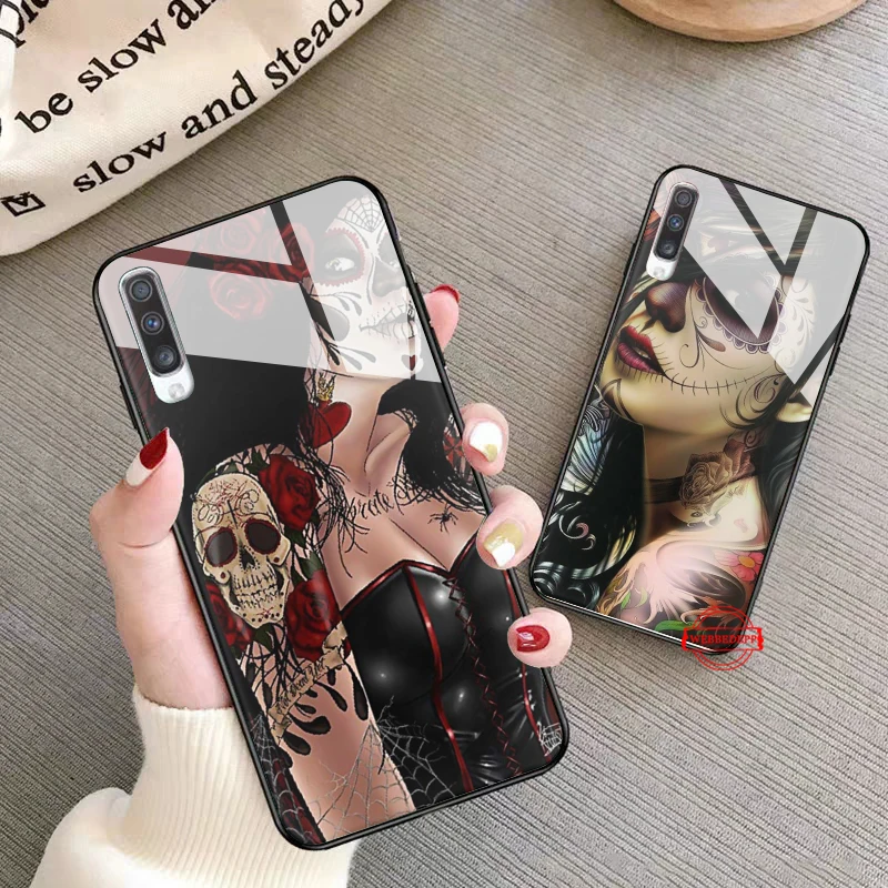 Mexican Skull Skin Glass Case for Samsung S7 Edge S8 S9 S10 Plus A10 A20 A30 A40 A50 A60 A70 Note 8 9 10