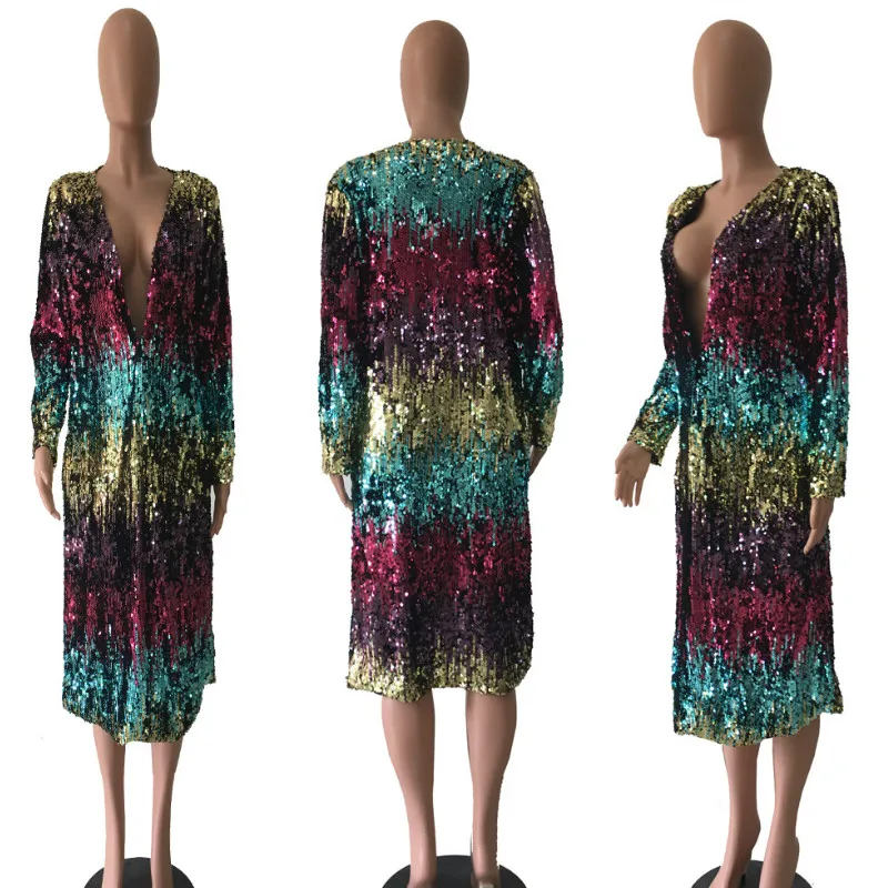 Rainbow Color Gradient Sequined V-Neck Cardigan Sequined Trench Coats Long Beading Jacket Metal Color Splicing Streetwear Tops
Rainbow Color Gradient Sequined V-Neck Cardigan Sequined Trench Coats Long Beading Jacket Metal Color Splicing Streetwear Tops