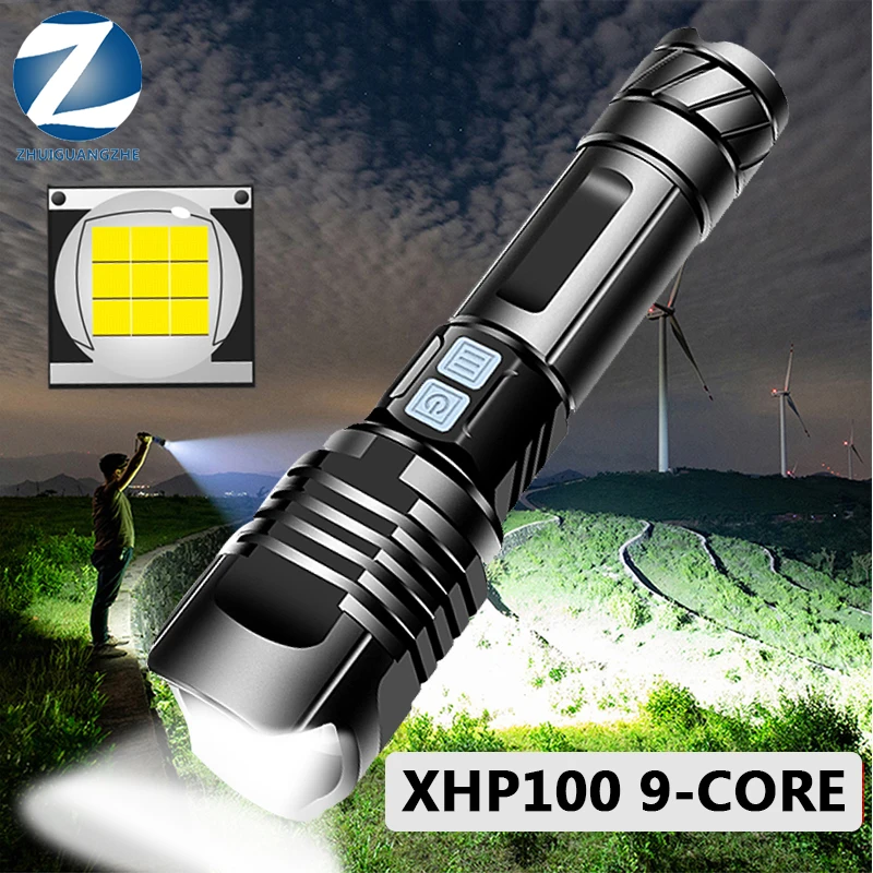 

USB Перезаряжаемые зум светодиодный фонарь Xhp110 самый мощный фонарик 26650 Батарея Лучший Отдых на природе 9-ти жильная Открытый Кемпинг супер я...
