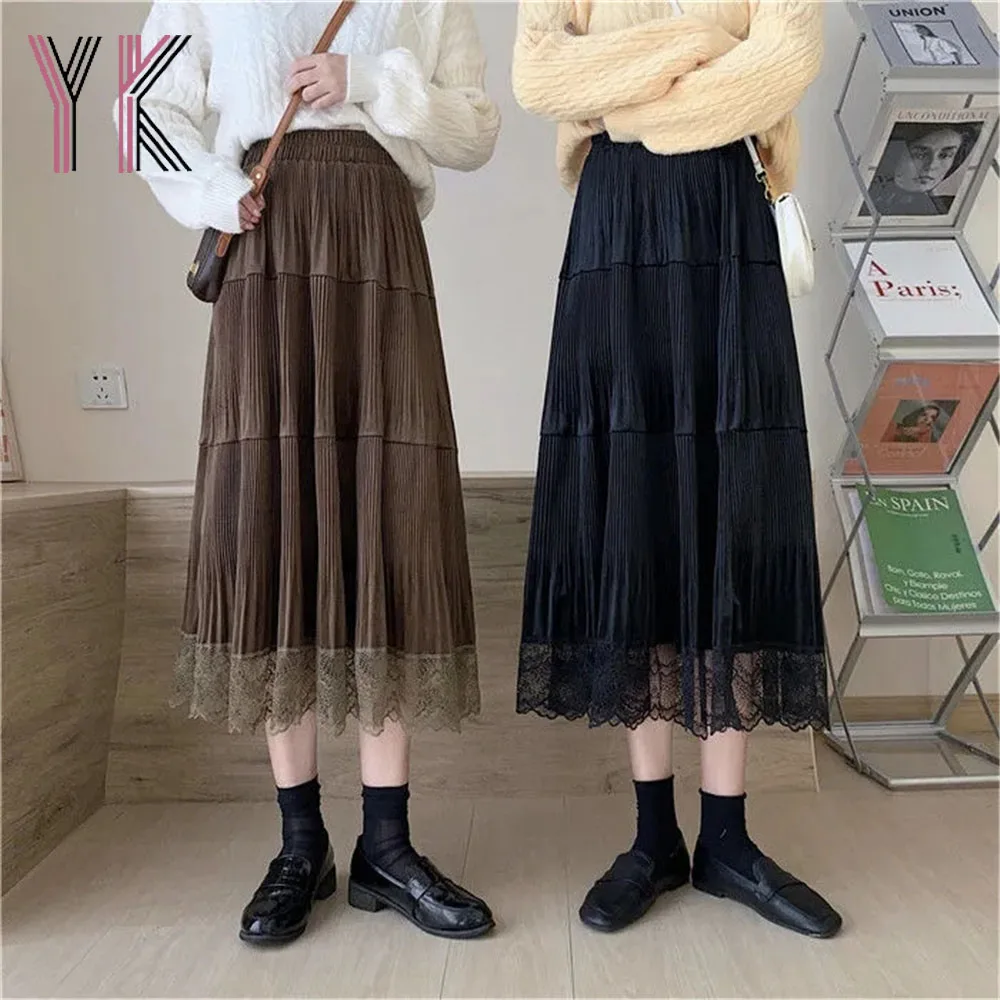 Warm Velvet Lace Stitching Elastic Band High Waist Pleated Midi Skirt Vintage Autumn Winter Harajuku Skirts Brown Black Y2k Saia
Warm Velvet Lace Stitching Elastic Band High Waist Pleated Midi Skirt Vintage Autumn Winter Harajuku Skirts Brown Black Y2k Saia