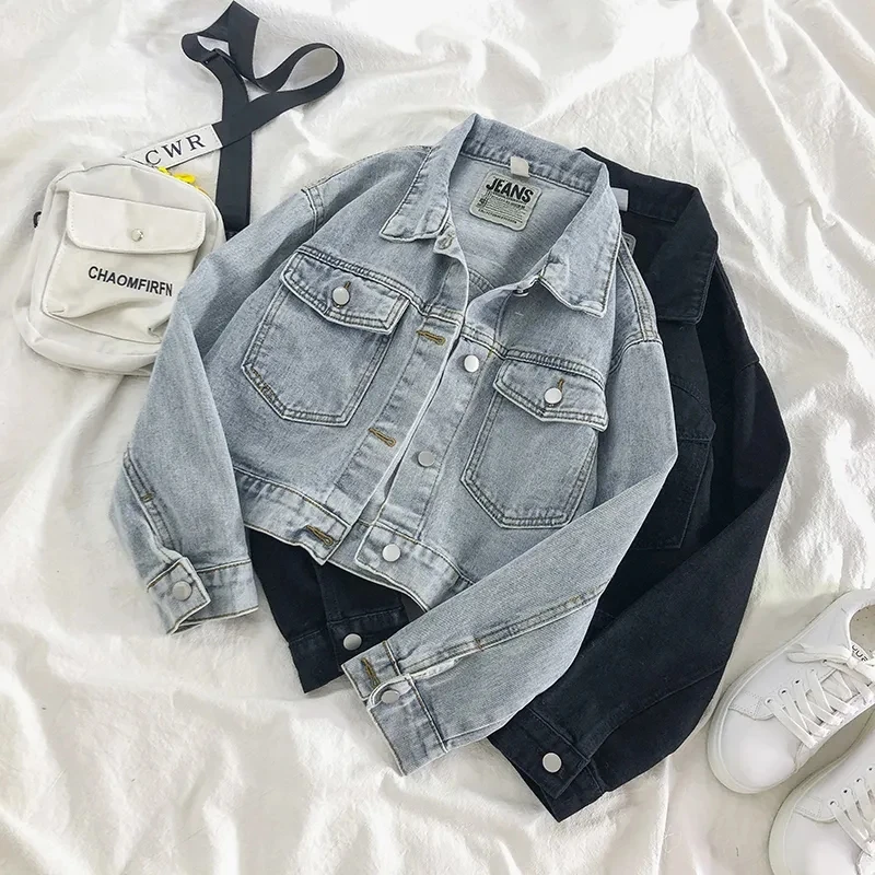 Street Fashion Cropped Denim Jacket Women Spring Autumn Casual Long Sleeve Jean Coat Korean Boyfriend Style Outerwear Blue Black
Street Fashion Cropped Denim Jacket Women Spring Autumn Casual Long Sleeve Jean Coat Korean Boyfriend Style Outerwear Blue Black