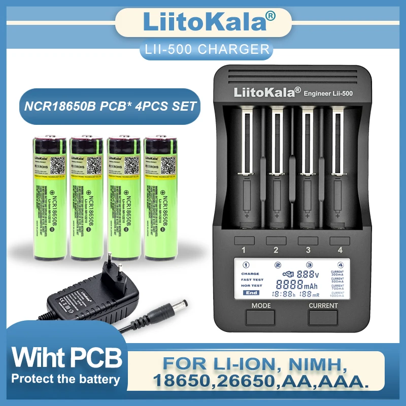 

Liitokala Lii-500 Charger 18650 3.7V 3400mah NCR18650B For Rechargeable Lthium Battery Protection Board Suitable Flashlight