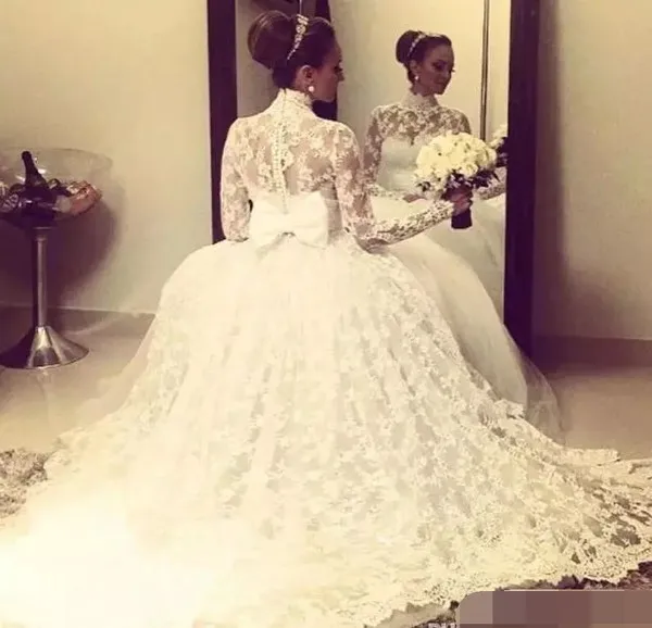 Vintage High Neck Full Lace Wedding Dresses Princess Sheer Neck Long Sleeves Wedding Gowns Back Bow Ball Gown Bridal Gowns
Vintage High Neck Full Lace Wedding Dresses Princess Sheer Neck Long Sleeves Wedding Gowns Back Bow Ball Gown Bridal Gowns