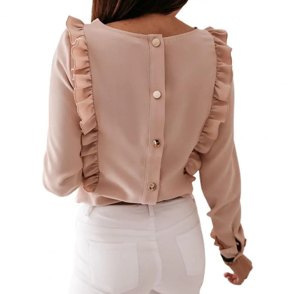 New Autumn Women Elegant Blouse Solid Color Ruffles Decor Buttons O Neck Long Sleeve Office Women's Shirts
New Autumn Women Elegant Blouse Solid Color Ruffles Decor Buttons O Neck Long Sleeve Office Women's Shirts