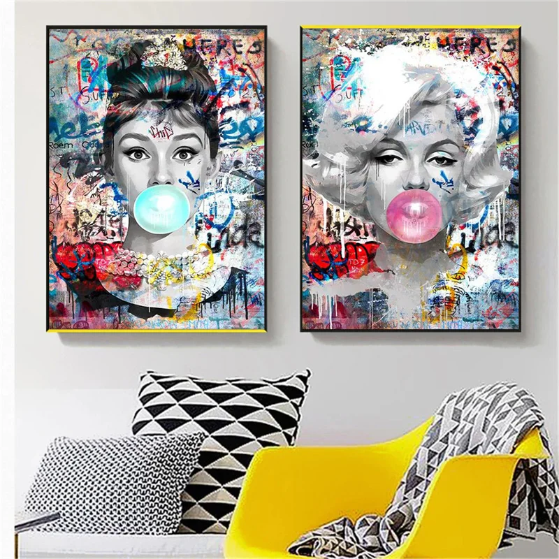 Abstract Audrey Hepburn Marilyn Monroe Blowing Bubbles Pop Art Poster and Print Canvas Painting Fashion Art Picture Wall Decor
Abstract Audrey Hepburn Marilyn Monroe Blowing Bubbles Pop Art Poster and Print Canvas Painting Fashion Art Picture Wall Decor
