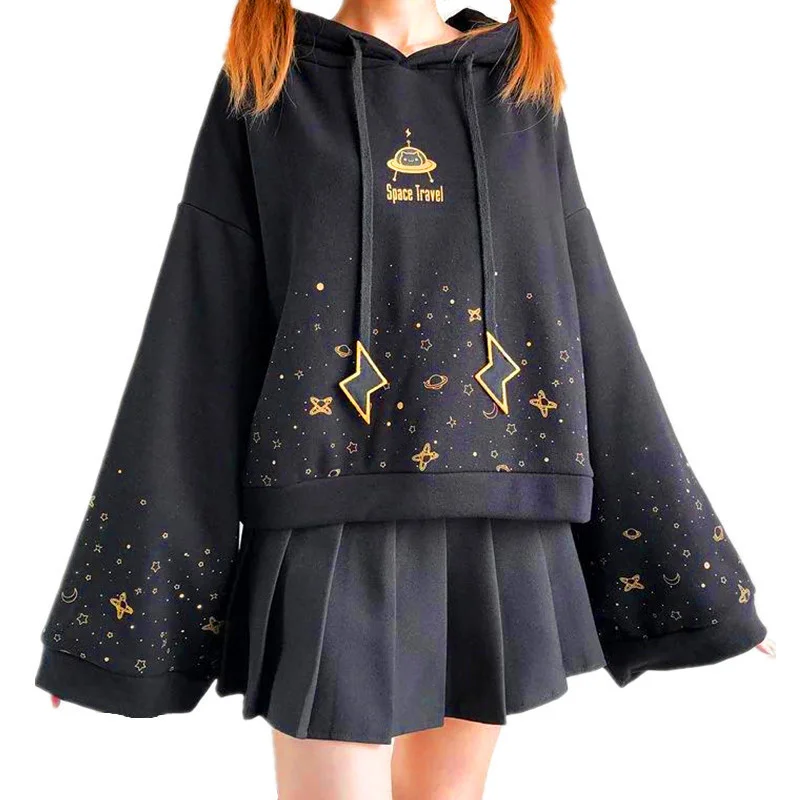Autumn Women Kawaii Short Hoodie Harajuku Flare Long Sleeve Starry Sky Print Lightning Embroidery Drawstring Hooded Sweatshirt
Autumn Women Kawaii Short Hoodie Harajuku Flare Long Sleeve Starry Sky Print Lightning Embroidery Drawstring Hooded Sweatshirt