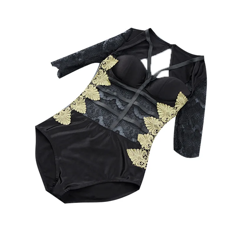 Bikinis Female Swimwear One Piece Swimsuit Women's High Waist Bikini Women Embroidery Underwire Bracket Lace Backless Monokini