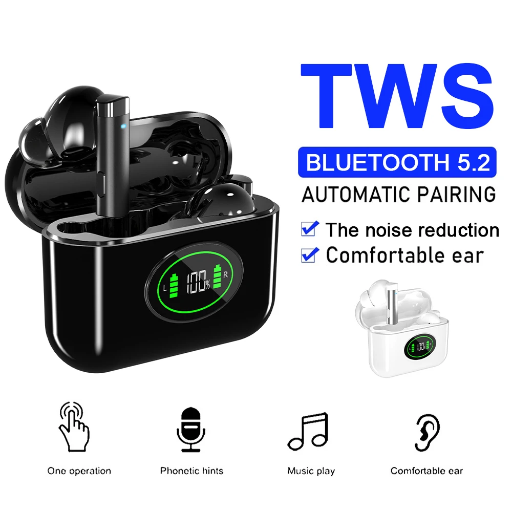 Wireless Earphones TWS Bluetooth 5.2 Dual Microphone Noise Reduction HiFi Stereo Game Earbuds with LED Digital Charger Case
Wireless Earphones TWS Bluetooth 5.2 Dual Microphone Noise Reduction HiFi Stereo Game Earbuds with LED Digital Charger Case