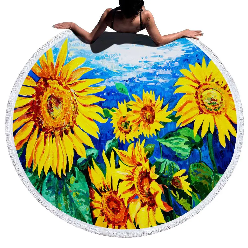 Round beach blanket towel Sunflower Tassels Quick Dry Outdoor Summer Beach Carpet Yoga Mat Towel
Round beach blanket towel Sunflower Tassels Quick Dry Outdoor Summer Beach Carpet Yoga Mat Towel