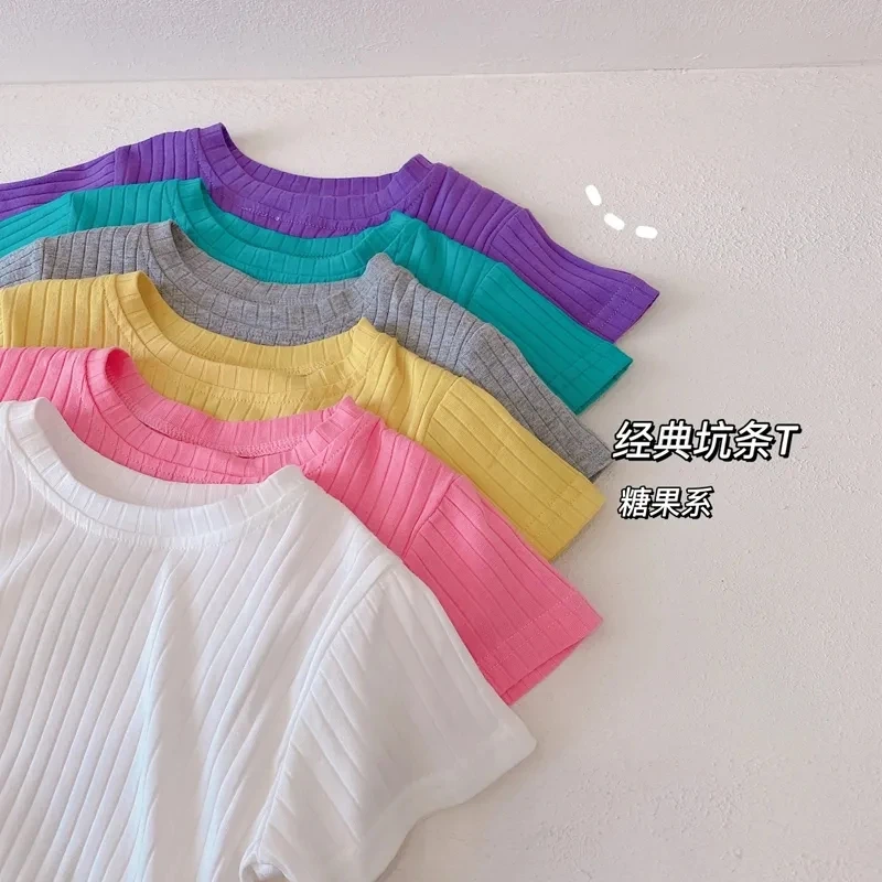 Children's summer cotton pit bar candy colors short sleeve T-shirts new baby kids girls short sleeve casual solid tops P4 408
Children's summer cotton pit bar candy colors short sleeve T-shirts new baby kids girls short sleeve casual solid tops P4 408
