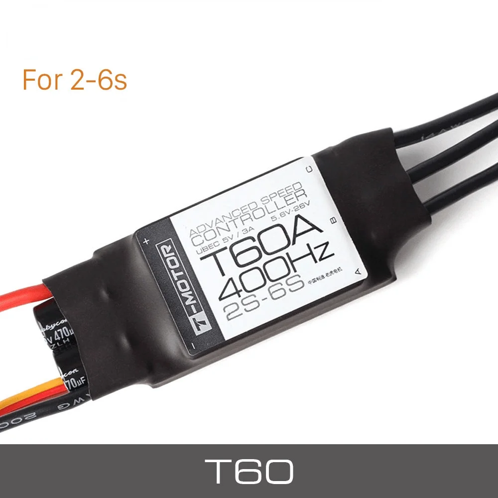 T-MOTOR T60A (2-6S 400 Гц с BEC) электронный регулятор скорости бесщеточного двигателя для мультикоптера
T-MOTOR T60A (2-6S 400 Гц с BEC) электронный регулятор скорости бесщеточного двигателя для мультикоптера