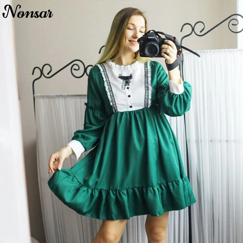NONSAR Classical Lolita Green Dress Lovely Stitching Ruffled In The Garden Party Cloth Long Sleeve Dress One Size For Girls
NONSAR Classical Lolita Green Dress Lovely Stitching Ruffled In The Garden Party Cloth Long Sleeve Dress One Size For Girls