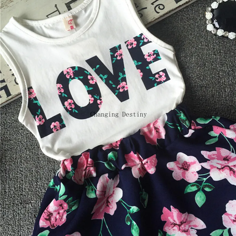 Одежда для девочек летние юбки Комплекты с цветочным принтом детская футболка