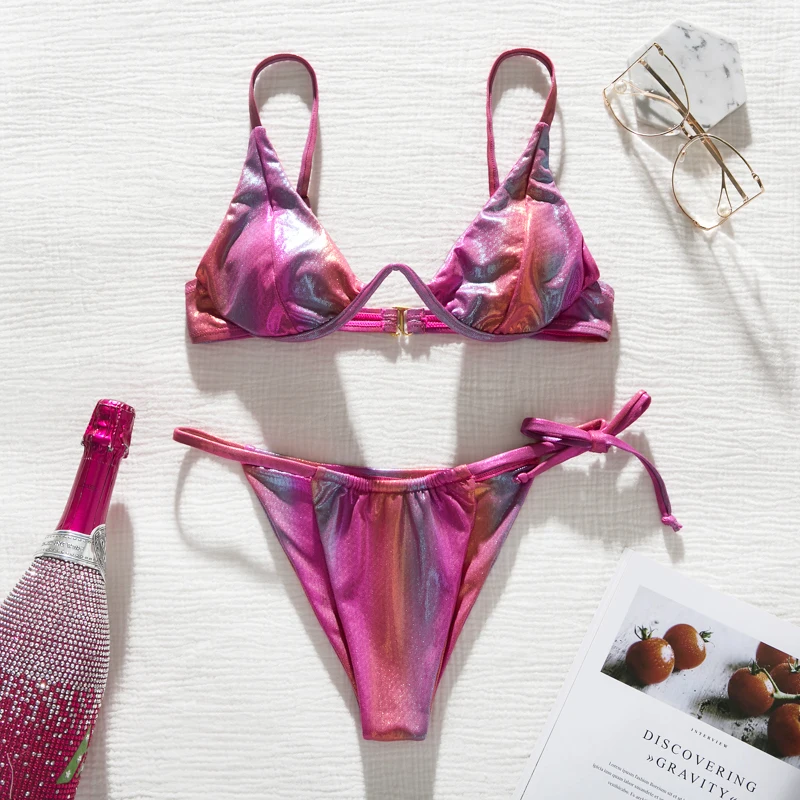 Fors Sexy shiny triangle micro bikini set Underwire push up swimsuit female High cut pleated swimwear women Bandage bathing suit
Fors Sexy shiny triangle micro bikini set Underwire push up swimsuit female High cut pleated swimwear women Bandage bathing suit