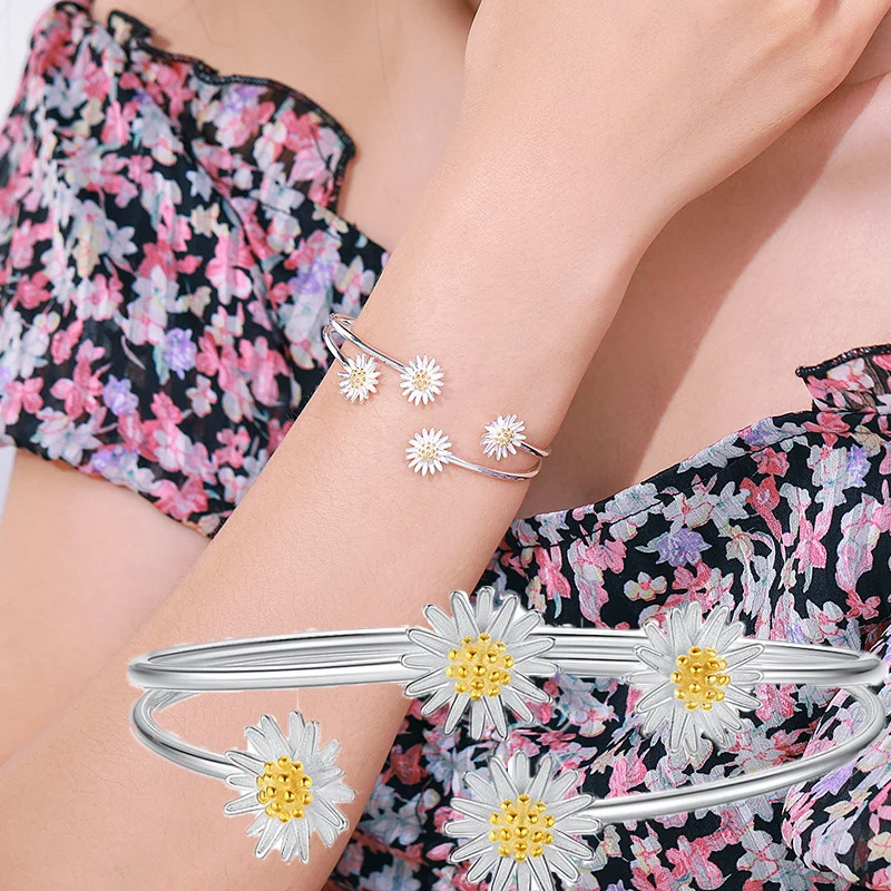 2021 New Fashion Daisy Flower Charm Bracelet Open Adjustable Bangle For Women Girls Elegant Wedding Party Jewelry Браслет sl042
2021 New Fashion Daisy Flower Charm Bracelet Open Adjustable Bangle For Women Girls Elegant Wedding Party Jewelry Браслет sl042