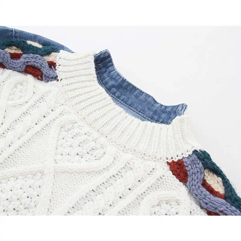 IEQJ 2021 Stitching Denim Top Long Sleeve O-neck Patchwork Thicked Knitted Casual Style Women Spliced Sweater Fashion GD188
IEQJ 2021 Stitching Denim Top Long Sleeve O-neck Patchwork Thicked Knitted Casual Style Women Spliced Sweater Fashion GD188