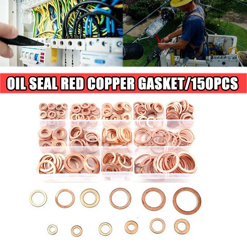 150Pcs M5-M22 Assortment Copper Oil Drain Washers Kit Oil Drain Plug Gaskets Set Flat Sealing Ring Copper Washer Car Accessories 
150Pcs M5-M22 Assortment Copper Oil Drain Washers Kit Oil Drain Plug Gaskets Set Flat Sealing Ring Copper Washer Car Accessories