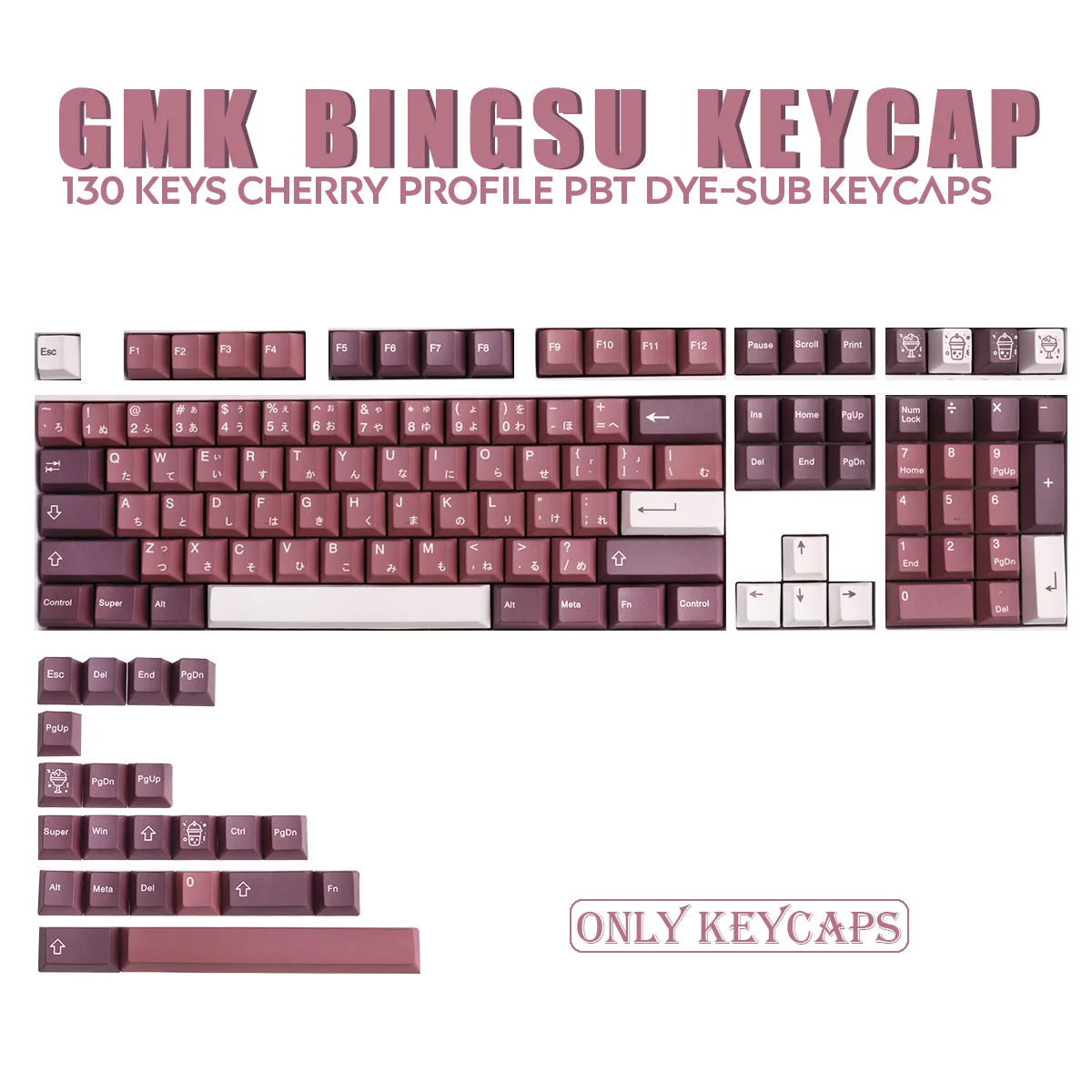 

130 Keys PBT Keycap Cherry Profile DYE-SUB Personalized GMK Bingsu Keycaps For Mechanical Keyboard 61 64 84 108 Layout