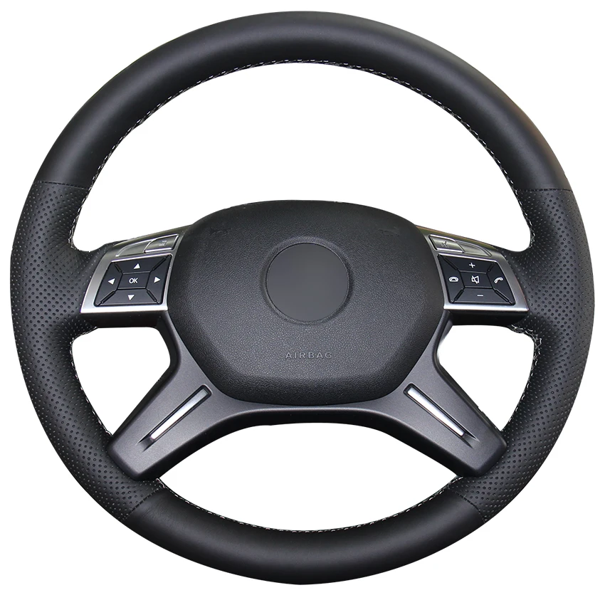 

Hand-stitched Black Genuine Leather Soft Comfortable Car Steering Wheel Cover for Mercedes-Benz GL350 ML350