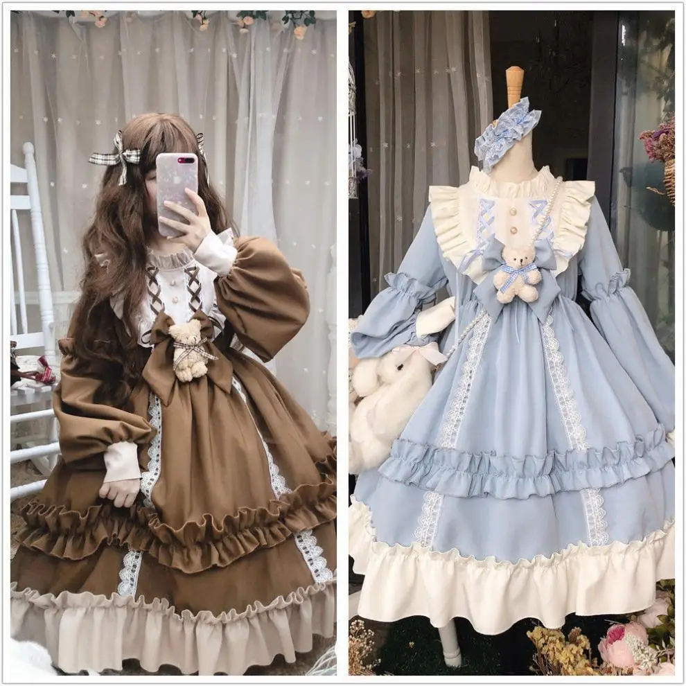 Lovely Girl Lolita Dress Dress Lace Decoration Harajuku Long Sleeved Doll Student Dress Fairy Lace Dress + Bow + Bear
Lovely Girl Lolita Dress Dress Lace Decoration Harajuku Long Sleeved Doll Student Dress Fairy Lace Dress + Bow + Bear