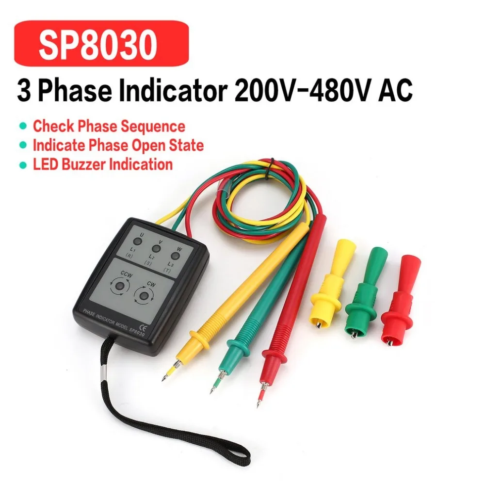 Тестер SP8030 с 3-фазным вращением, цифровой индикатор фазы, светодиодный зуммер, измеритель последовательности фаз, тестер напряжения 200-480 В п...
Тестер SP8030 с 3-фазным вращением, цифровой индикатор фазы, светодиодный зуммер, измеритель последовательности фаз, тестер напряжения 200-480 В п...