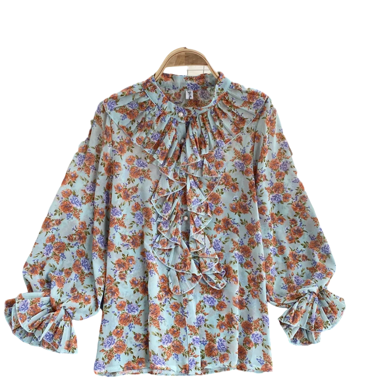 Women New Autumn Shirt Pleated Ruffled Blouse Temperament All-match Retro Floral Printed Chiffon Tops Female blusa GX1058
Women New Autumn Shirt Pleated Ruffled Blouse Temperament All-match Retro Floral Printed Chiffon Tops Female blusa GX1058