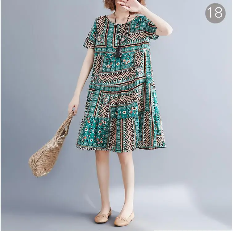 Women Summer Short Sleeve Cotton Linen Dress Vestido Robe Kaftan Femme Vintage O neck Floral Printed Party Sundress Plus Size4XL
Women Summer Short Sleeve Cotton Linen Dress Vestido Robe Kaftan Femme Vintage O neck Floral Printed Party Sundress Plus Size4XL