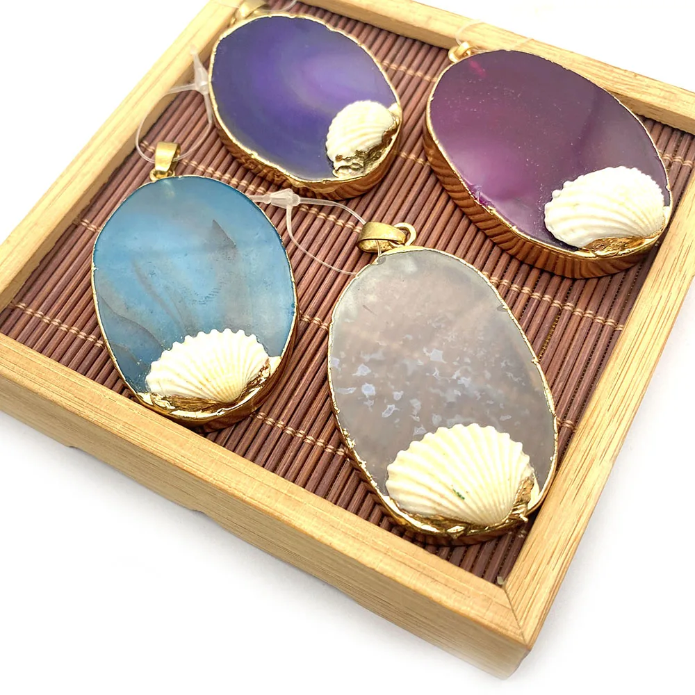 Natural Stone Color Agate Pendant Necklace Conch Edge Inlaid Fashion Exquisite DIY Jewelry Making Necklace Bracelet Earrings
Natural Stone Color Agate Pendant Necklace Conch Edge Inlaid Fashion Exquisite DIY Jewelry Making Necklace Bracelet Earrings