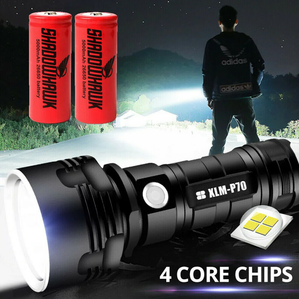 Super Powerful LED Flashlight P70 120000LM USB Rechargeable Handheld LED Waterproof Lamp Ultra Bright Lantern Camping
Super Powerful LED Flashlight P70 120000LM USB Rechargeable Handheld LED Waterproof Lamp Ultra Bright Lantern Camping