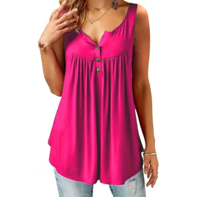 Summer Women Casual T-shirt Solid Color Loose Large Size Sleeveless Mid-length Buttoned Vest SER88
Summer Women Casual T-shirt Solid Color Loose Large Size Sleeveless Mid-length Buttoned Vest SER88