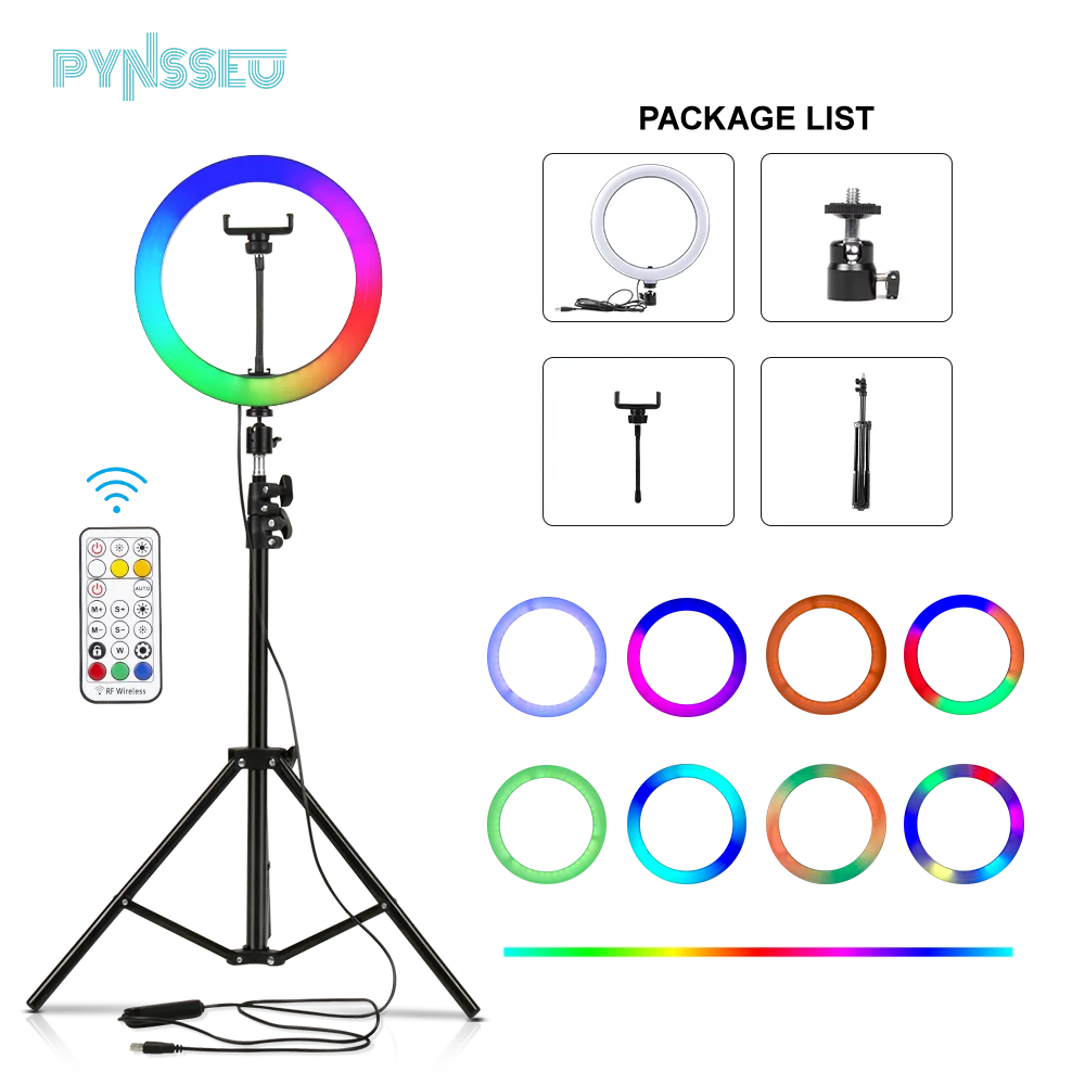PYNSSEU RGB LED Ring Lamp with Tripod Phone Clip Photography Colorful Light Ring with Remote Control for Video Live YouTube 20W
PYNSSEU RGB LED Ring Lamp with Tripod Phone Clip Photography Colorful Light Ring with Remote Control for Video Live YouTube 20W