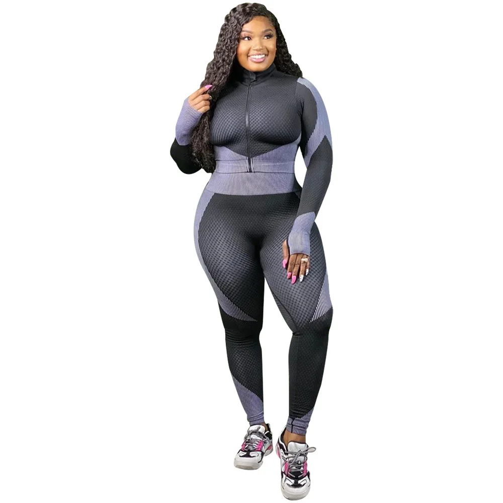 Color Block Spliced Two Piece Tracksuit Women Clothes Front Zipper Long Sleeve Crop Top and Skinny Pants Plus Size Club Outfits
Color Block Spliced Two Piece Tracksuit Women Clothes Front Zipper Long Sleeve Crop Top and Skinny Pants Plus Size Club Outfits