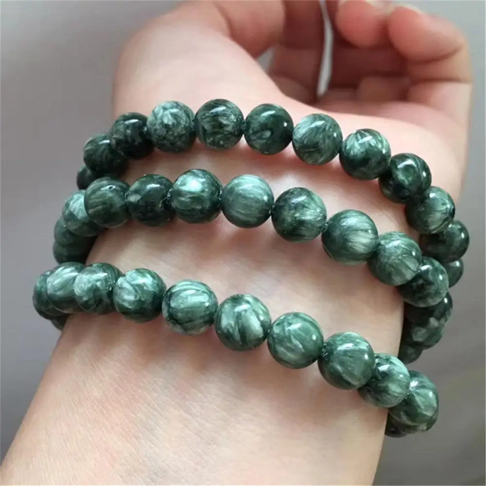Top Natural Green Seraphinite Bracelet For Woman Man Crystal Stretch Round Beads Gemstone Strand Jewelry AAAAA 7mm 8mm 9mm 10mm