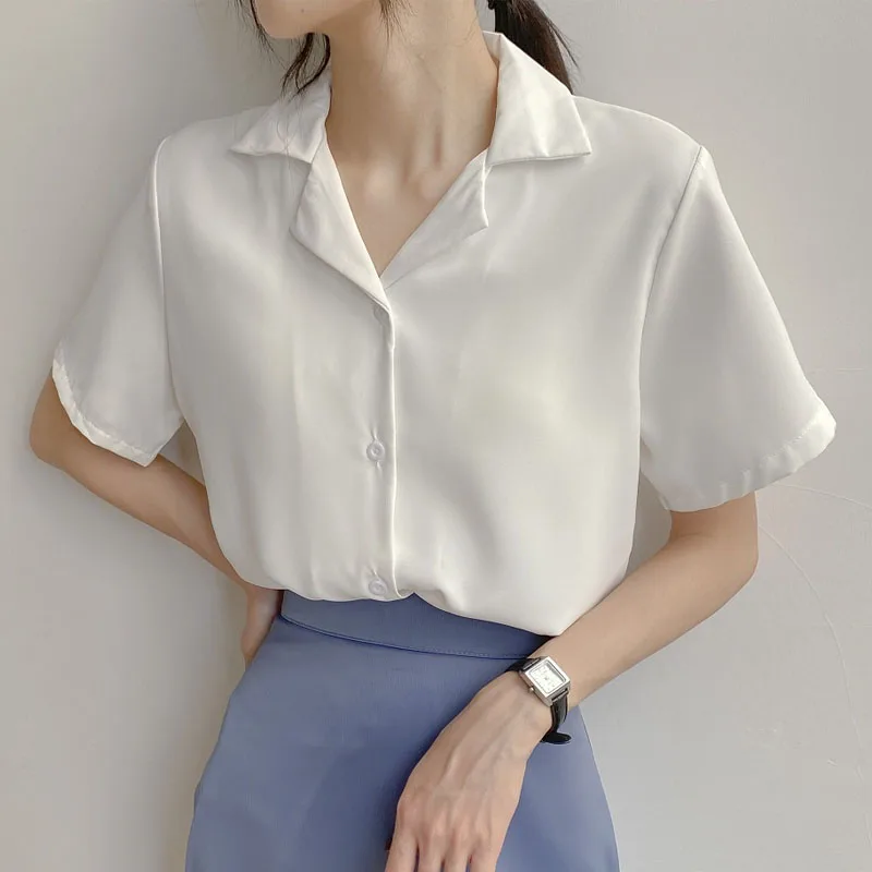 2021 New Vintage White Short Sleeved Korean Female Solid Color Top Ladies Button Up Shirt Blusas Chiffon Clothing for Women 1027
2021 New Vintage White Short Sleeved Korean Female Solid Color Top Ladies Button Up Shirt Blusas Chiffon Clothing for Women 1027