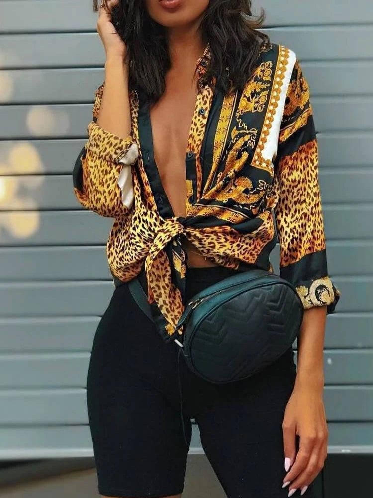 2020 Spring Women Elegant Party Loose Button Shirt Turn-down Collar Female Leopard Print Knot Front Long Sleeve Blouse
2020 Spring Women Elegant Party Loose Button Shirt Turn-down Collar Female Leopard Print Knot Front Long Sleeve Blouse