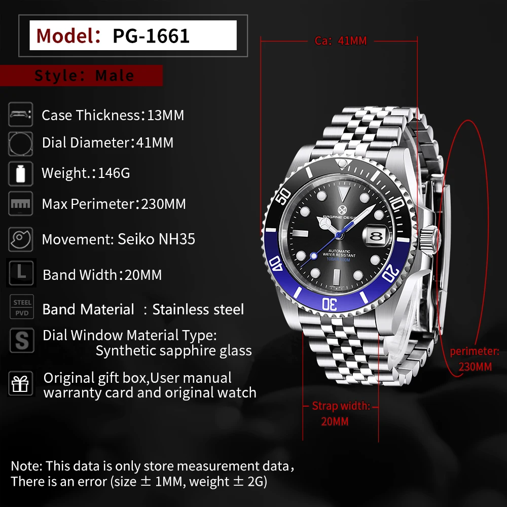 2021 PAGRNE DESIGN Top Men's Watch Automatic Mechanical Watch Japanese NH35 Movement Luxury Sapphire Glass Automatic Date Clock
2021 PAGRNE DESIGN Top Men's Watch Automatic Mechanical Watch Japanese NH35 Movement Luxury Sapphire Glass Automatic Date Clock