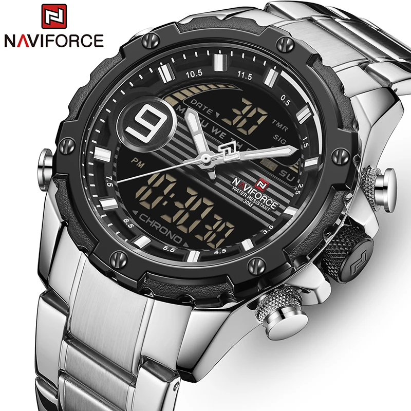 Часы наручные NAVIFORCE мужские водонепроницаемые, брендовые Роскошные модные повседневные светящиеся с указателем, из нержавеющей стали
Часы наручные NAVIFORCE мужские водонепроницаемые, брендовые Роскошные модные повседневные светящиеся с указателем, из нержавеющей стали