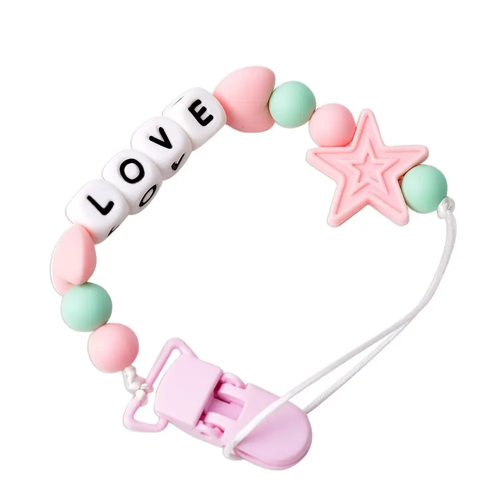 Personalized Name Handmade Baby Pacifier Chain Clip Silicone LOVE Heart Star Beads Teether Dummy Clips Baby Pacifier Holder Rod
Personalized Name Handmade Baby Pacifier Chain Clip Silicone LOVE Heart Star Beads Teether Dummy Clips Baby Pacifier Holder Rod