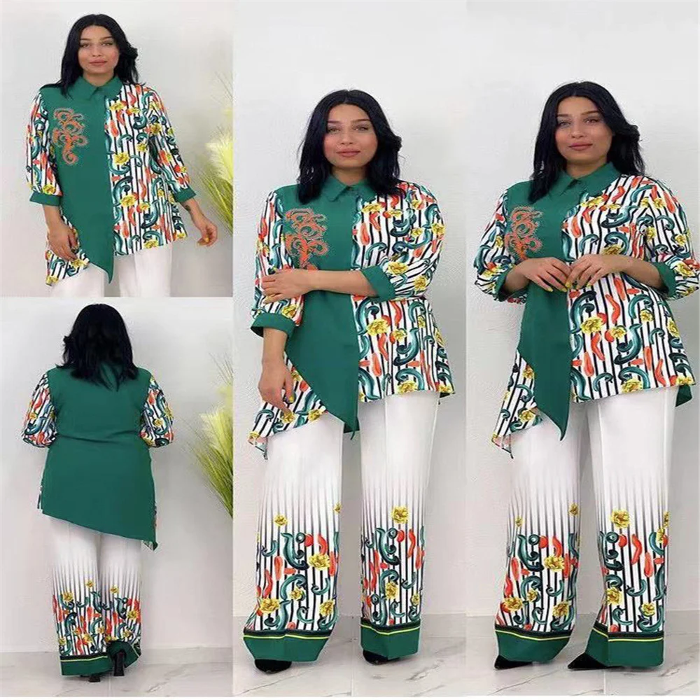 SSEURAT Women Two Pieces Set Print Patchwork Irregual Tops Half Sleeves with Wide Leg Pants Autumn New African
SSEURAT Women Two Pieces Set Print Patchwork Irregual Tops Half Sleeves with Wide Leg Pants Autumn New African