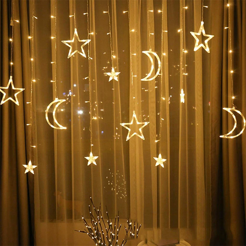 2.5m Window Curtain String Lights Christmas LED Star Moon Lamp Garland Festival Holiday Wedding Party Decoration
2.5m Window Curtain String Lights Christmas LED Star Moon Lamp Garland Festival Holiday Wedding Party Decoration