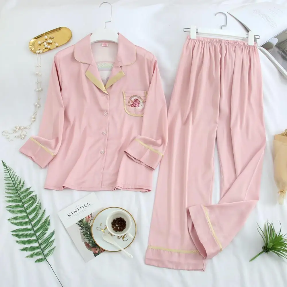 2021 Printing Fashion Woman Sexy Ice Silk Long Sleeve Trousers Twinset Pajamas Summer Cardigan Thin Section Sleepwear
2021 Printing Fashion Woman Sexy Ice Silk Long Sleeve Trousers Twinset Pajamas Summer Cardigan Thin Section Sleepwear