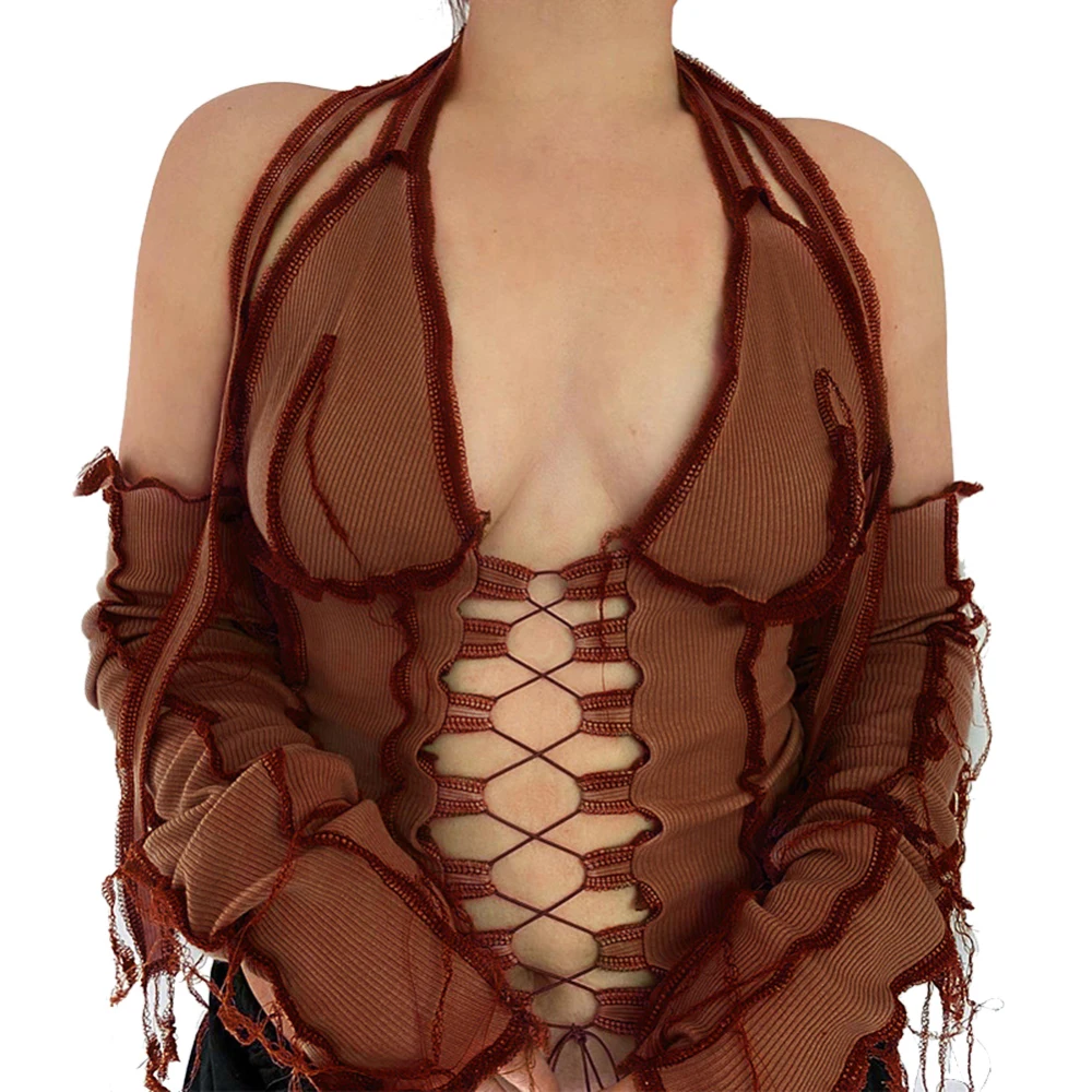 T Shirts Crop Tops Halter Strap Lace Up Patchwork T-shirt Nightclub Style Sexy Hollow Bandage Summer Womens
T Shirts Crop Tops Halter Strap Lace Up Patchwork T-shirt Nightclub Style Sexy Hollow Bandage Summer Womens