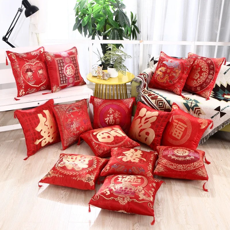 

Red Pillowcase New Year Christmas Pillow Cover Chinese Style Throw Pillows Sofa Car Cushion Case Party Weeding Home Decor