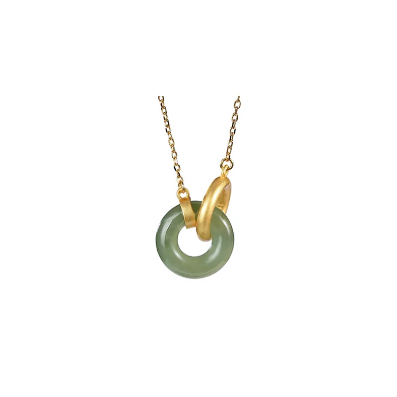 S925 sterling silver gold plated Hetian gray jade double ring peace buckle temperament ladies clavicle chain pendant
S925 sterling silver gold plated Hetian gray jade double ring peace buckle temperament ladies clavicle chain pendant