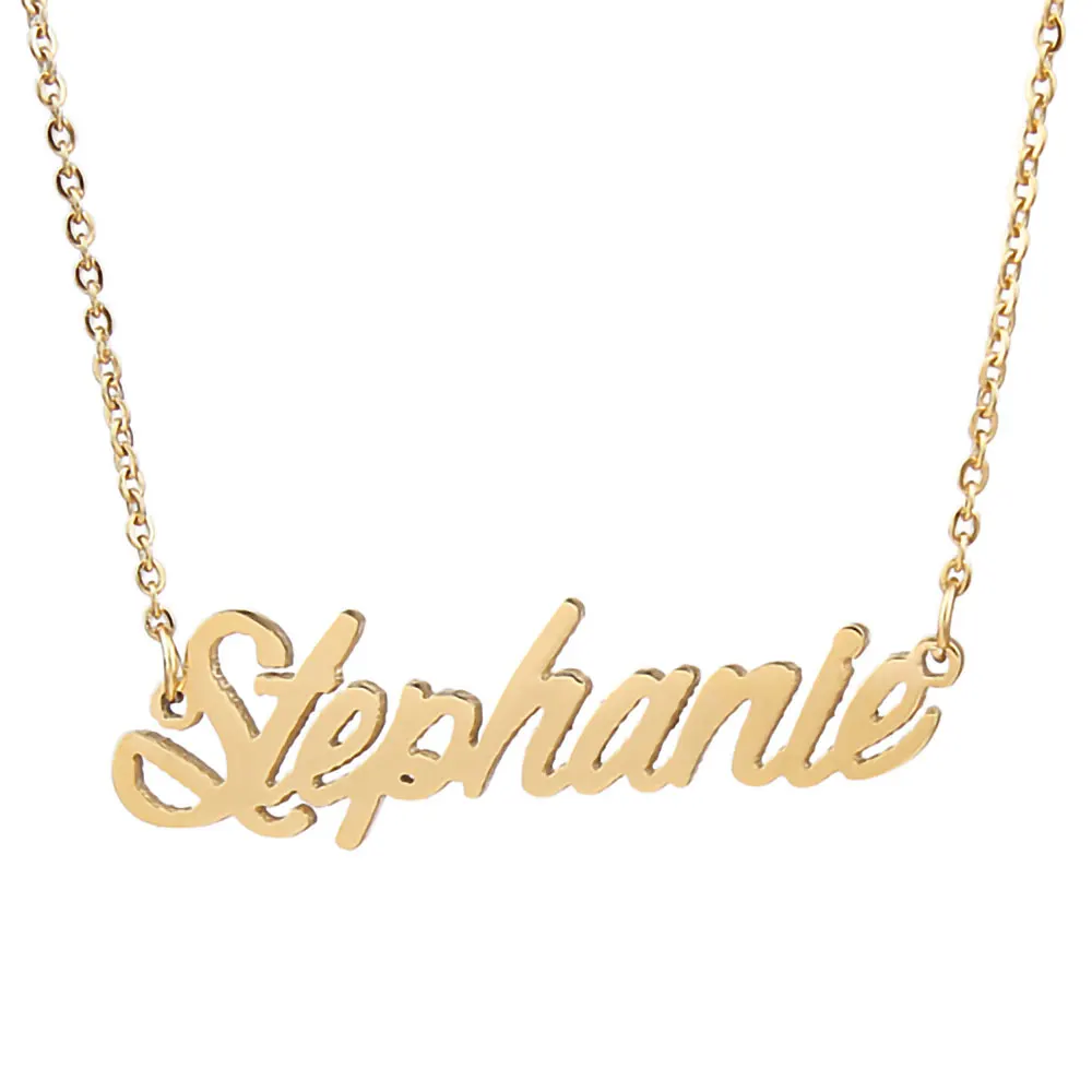 Stephanie Nameplate Necklace for Women Stainless Steel Jewelry Gold Plated Name Chain Pendant Femme Mothers Friends Gift
Stephanie Nameplate Necklace for Women Stainless Steel Jewelry Gold Plated Name Chain Pendant Femme Mothers Friends Gift