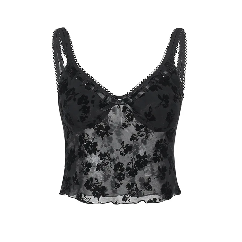 bodycon Sexy perspective stitching tank top female Gothic Street Flocking net camisole summer club sleeveless crop tops femme
bodycon Sexy perspective stitching tank top female Gothic Street Flocking net camisole summer club sleeveless crop tops femme