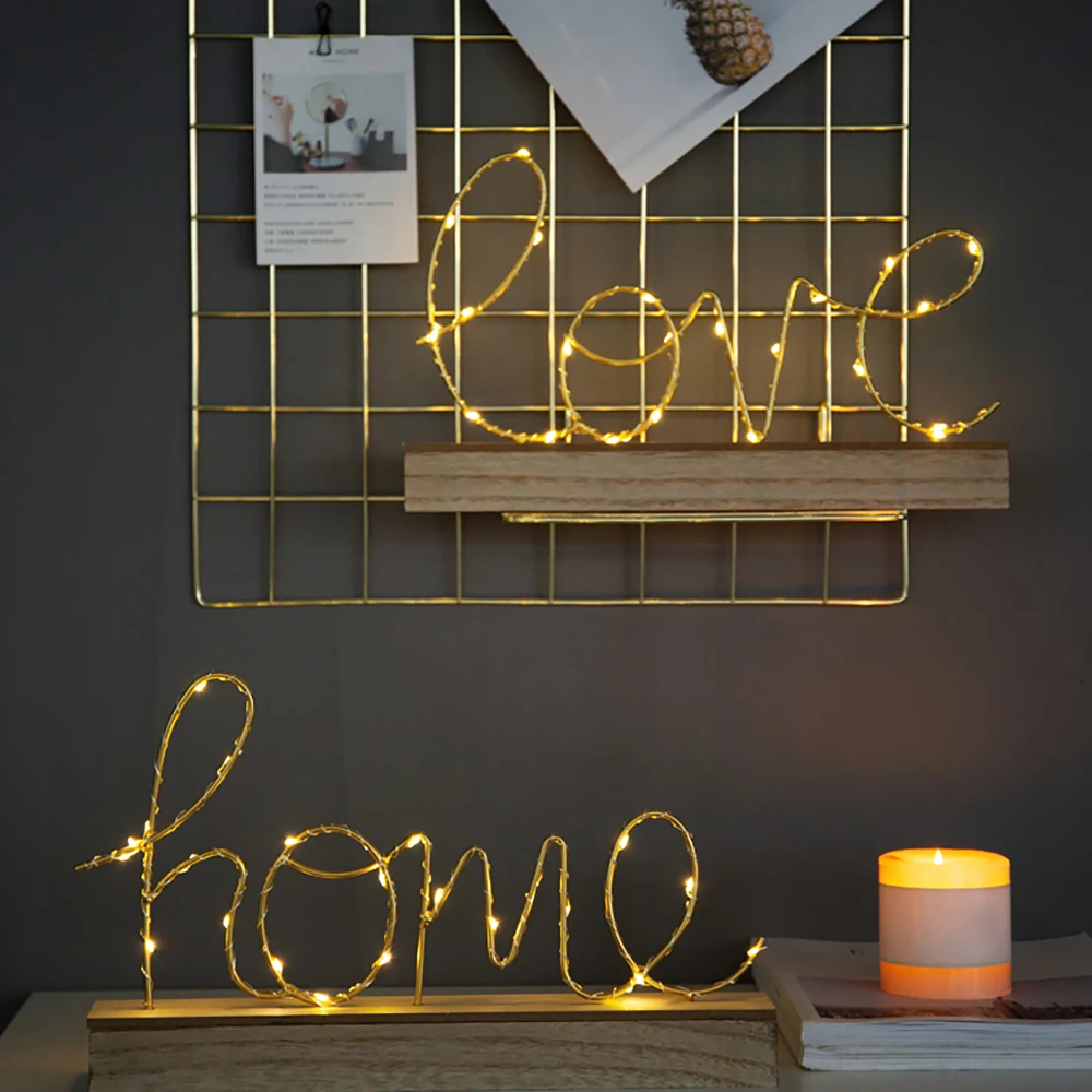 Wooden Base Night Light Chic Iron Love Home Letter LED Night Light Lamp Simple Cozy Home Desk Adornment Warm Decor Lights
Wooden Base Night Light Chic Iron Love Home Letter LED Night Light Lamp Simple Cozy Home Desk Adornment Warm Decor Lights