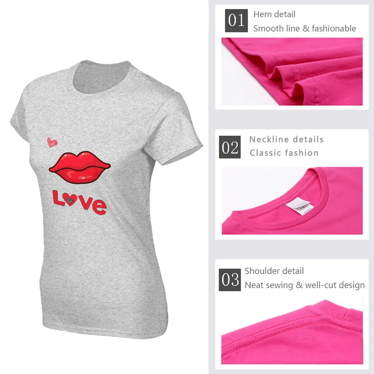 Designer Women's short sleeve T Loves Lips Ladies Tshirt Gray Funny Harajuku Lady Solid Tops Tee Female Clothes
Designer Women's short sleeve T Loves Lips Ladies Tshirt Gray Funny Harajuku Lady Solid Tops Tee Female Clothes